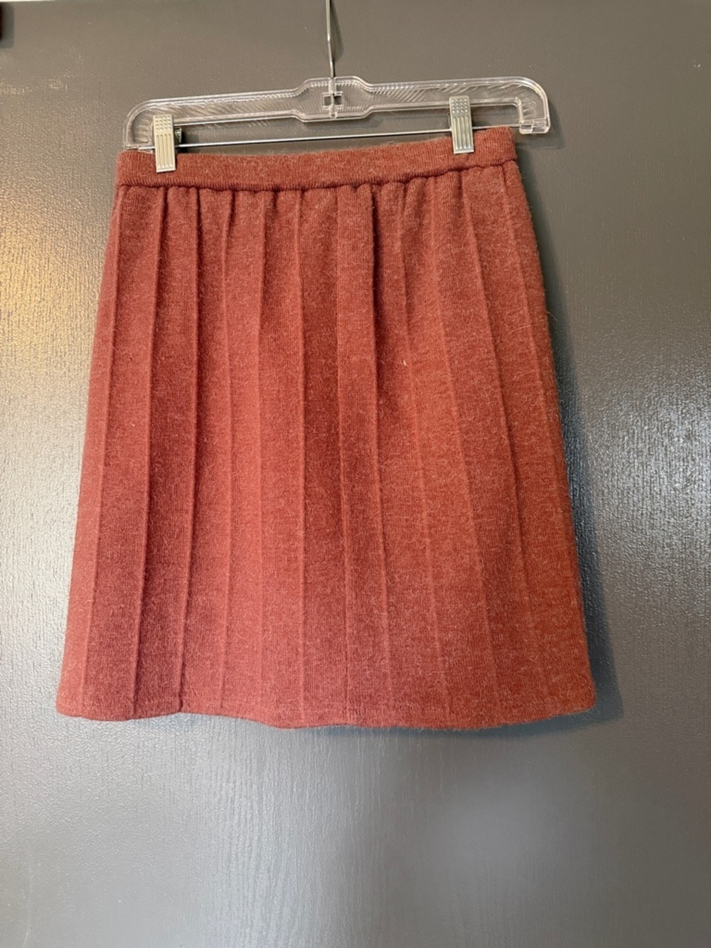 Pleated A-Line Wool-Blend Skirt in Rust